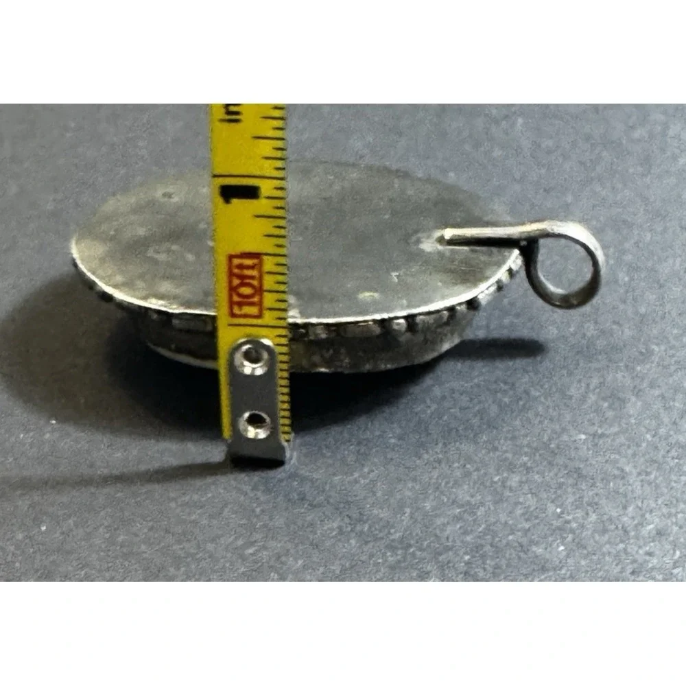 Vintage Large Oval White Silver Tone Marble Stone Granite Pendant READ - Picture 4 of 14